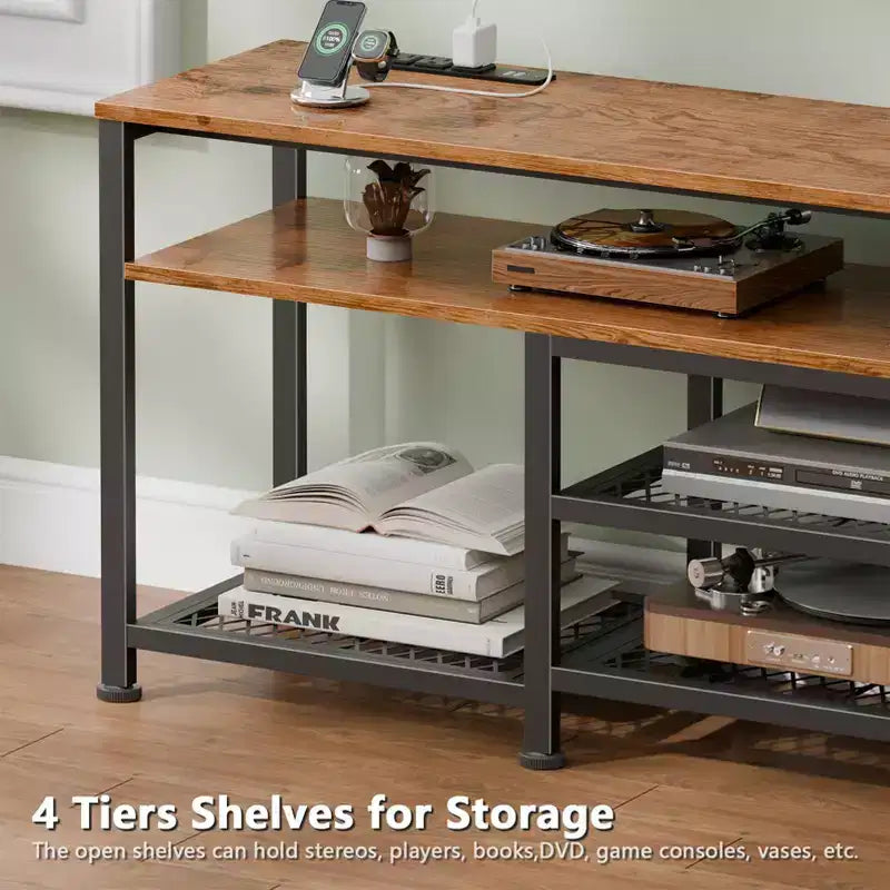 Meuble TV marron rustique de 160 cm avec station de charge