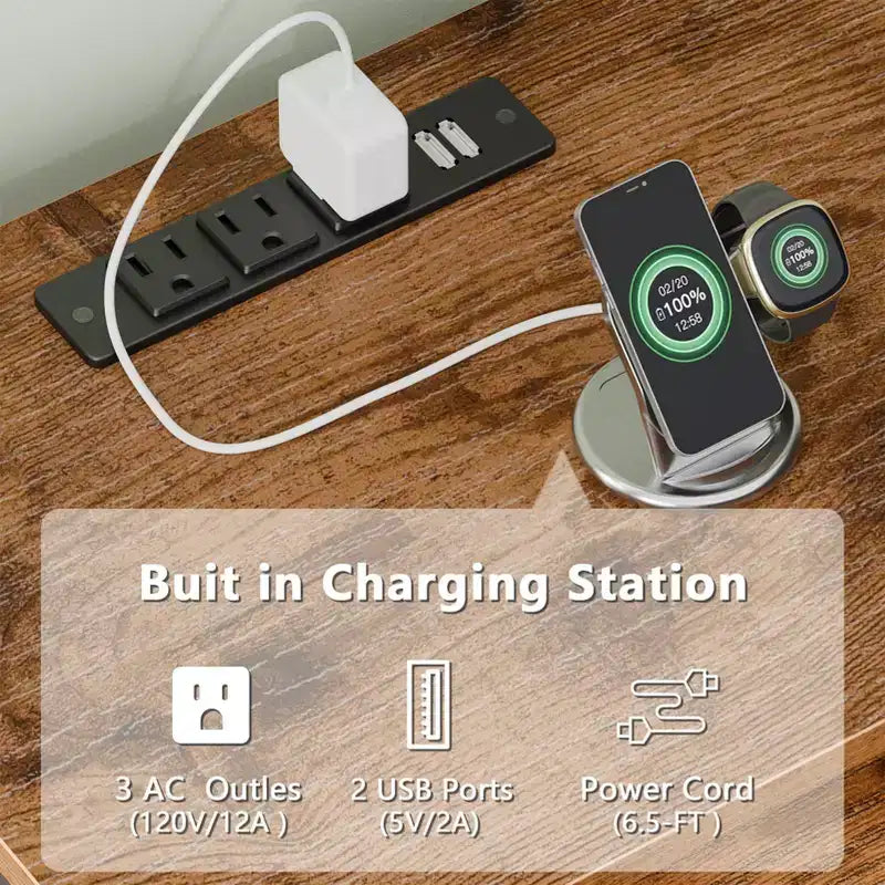 Meuble TV marron rustique de 160 cm avec station de charge