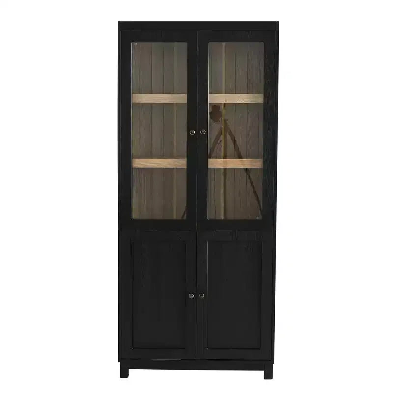 Vitrine en frêne, finition grain de bois, 189 cm de hauteur, bibliothèque