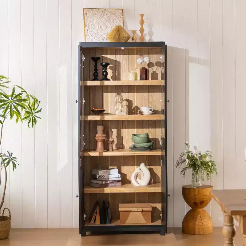 Vitrine en frêne, finition grain de bois, 189 cm de hauteur, bibliothèque