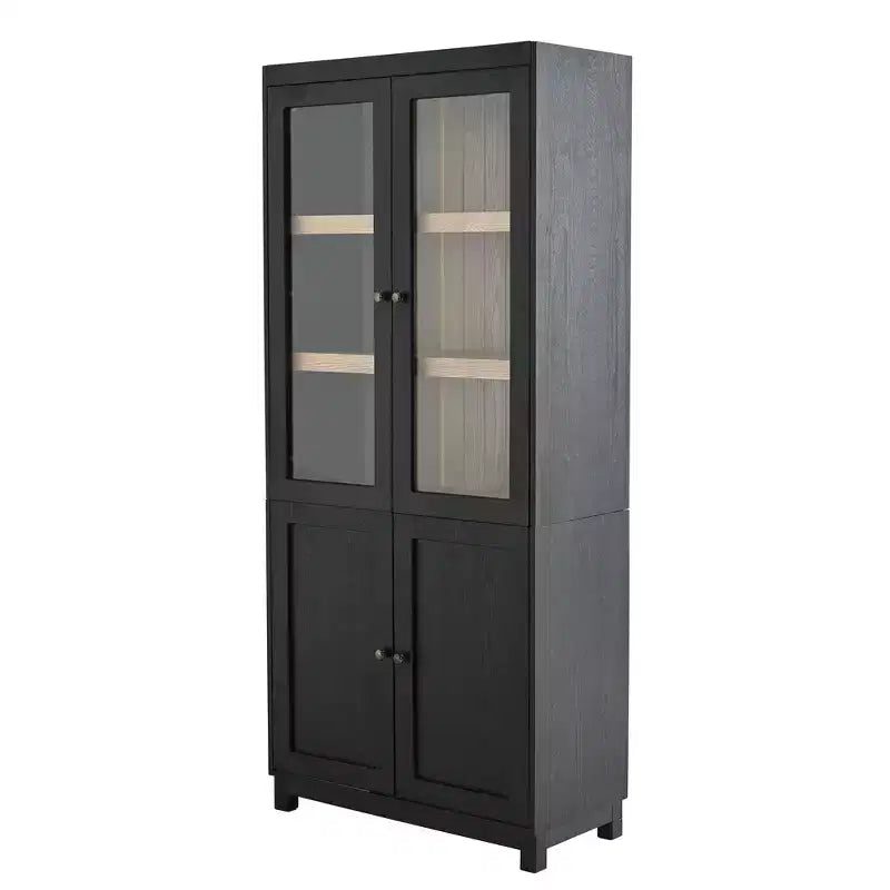 Vitrine en frêne, finition grain de bois, 189 cm de hauteur, bibliothèque
