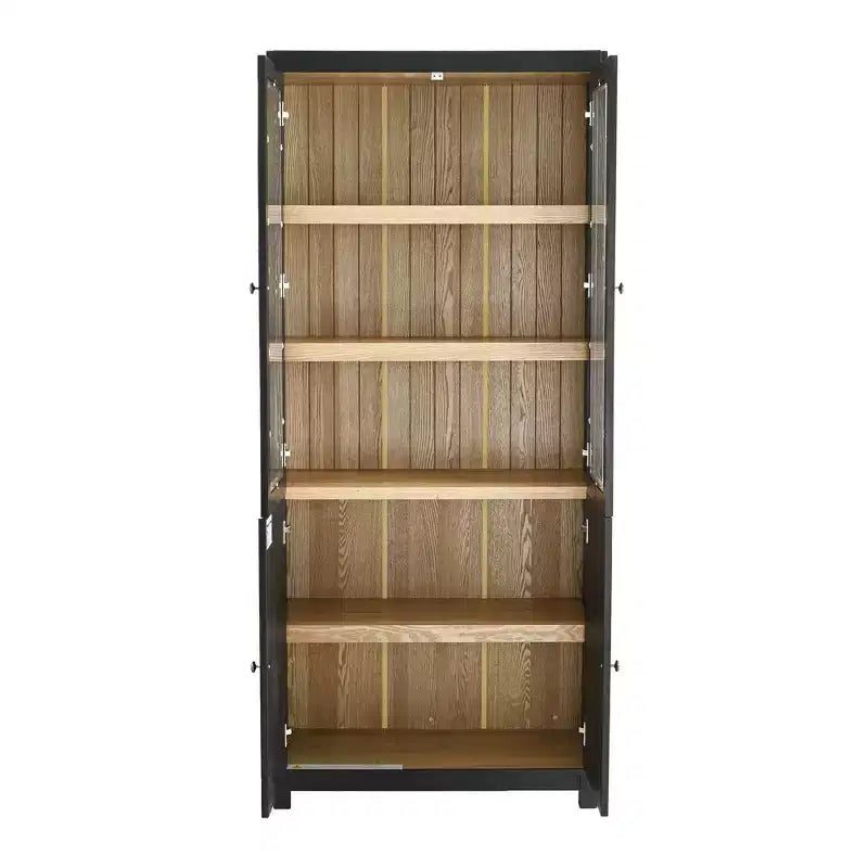 Vitrine en frêne, finition grain de bois, 189 cm de hauteur, bibliothèque