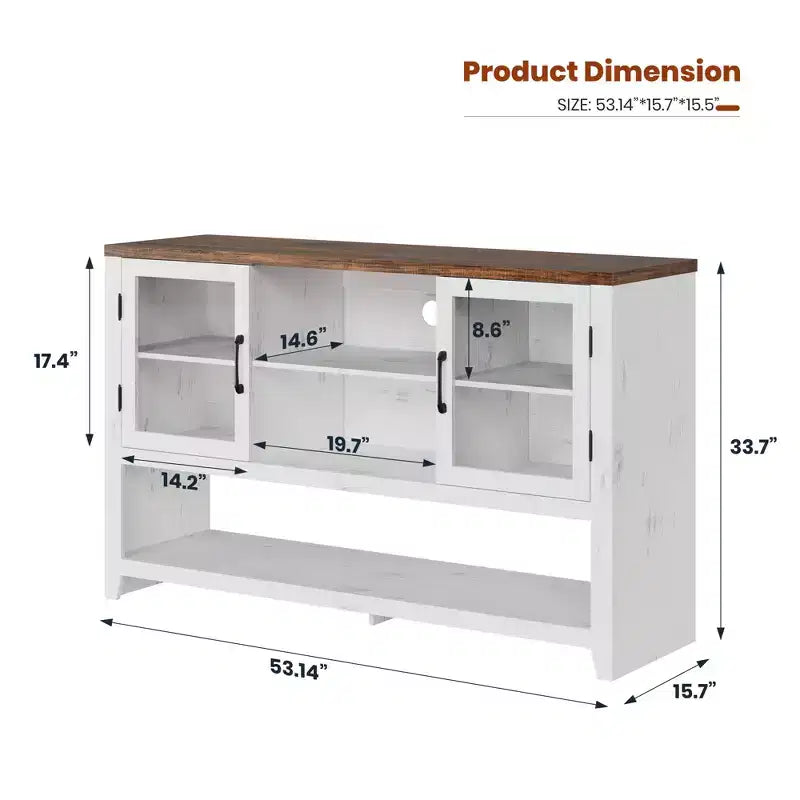 Buffet de cuisine de 53 po – Meuble de bar à café avec 2 portes en verre et 3 étagères