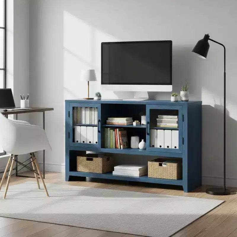 Buffet de cuisine de 53 po – Meuble de bar à café avec 2 portes en verre et 3 étagères