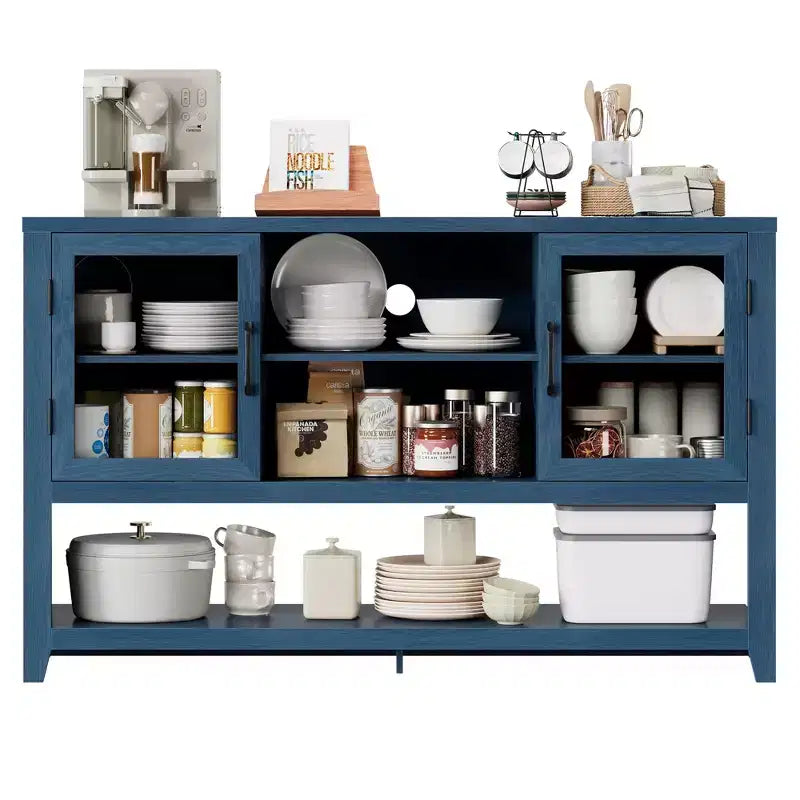 Buffet de cuisine de 53 po – Meuble de bar à café avec 2 portes en verre et 3 étagères