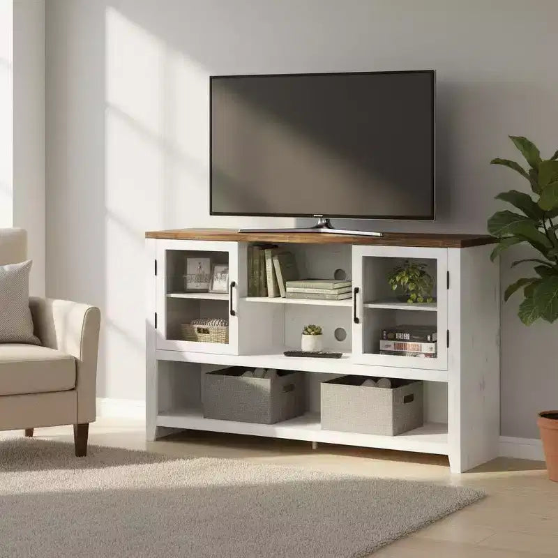 Buffet de cuisine de 53 po – Meuble de bar à café avec 2 portes en verre et 3 étagères