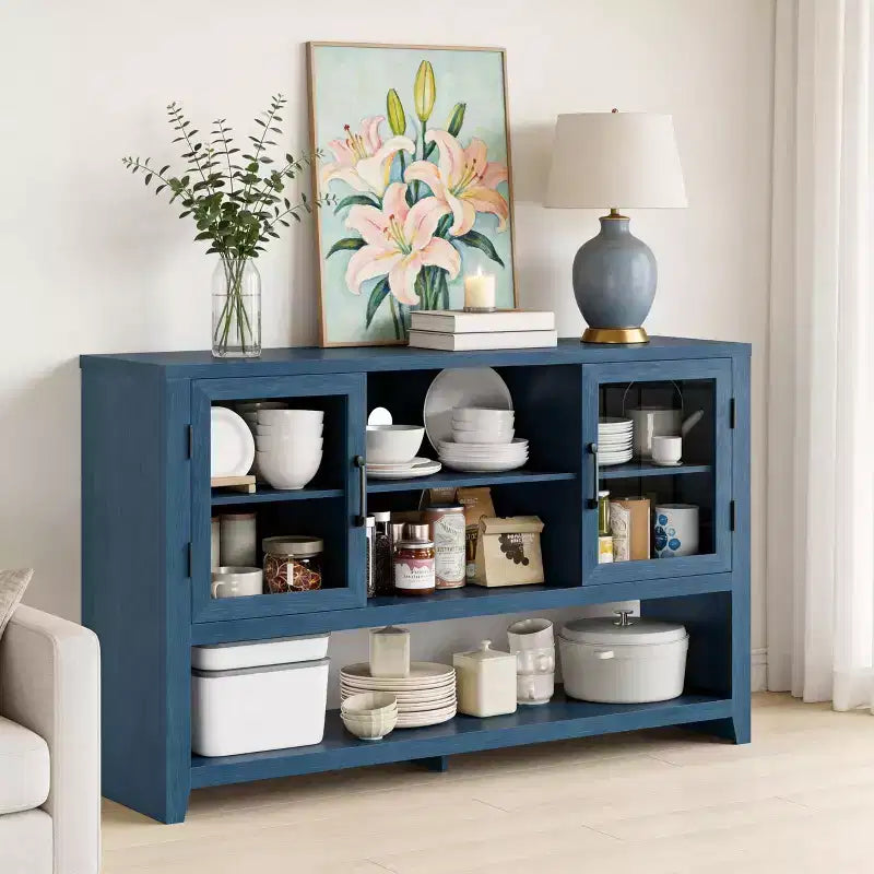 53 Kitchen Buffet Sideboard Cabinet - Coffee Bar Table with 2 Glass Doors and 3 Shelves, Modern Storage Cabinet for Living Room, Entryway,Dining Room