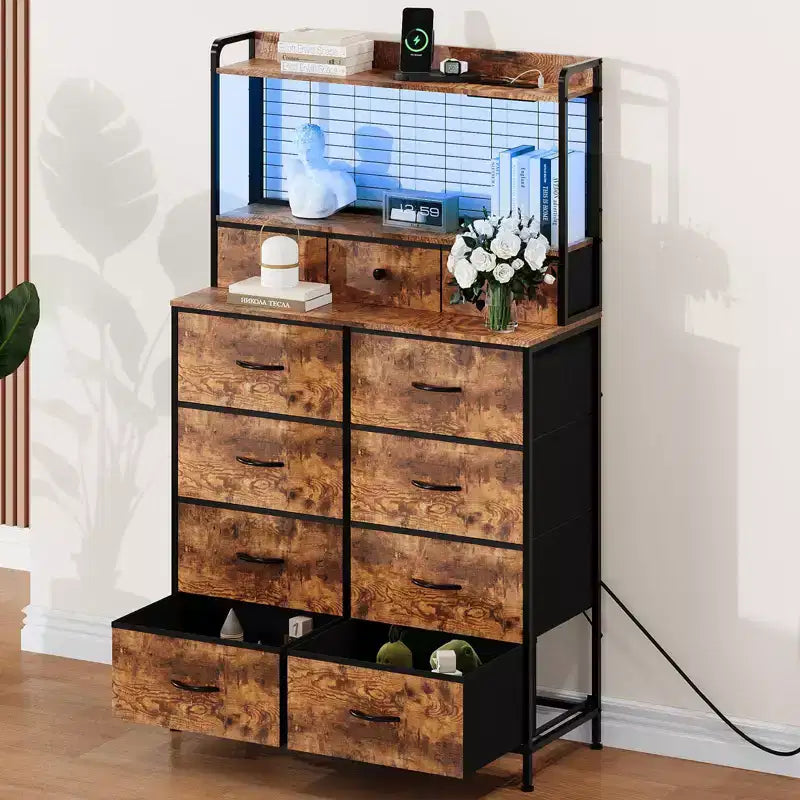 Commode élégante avec 11 tiroirs en tissu, organisateur de rangement industriel