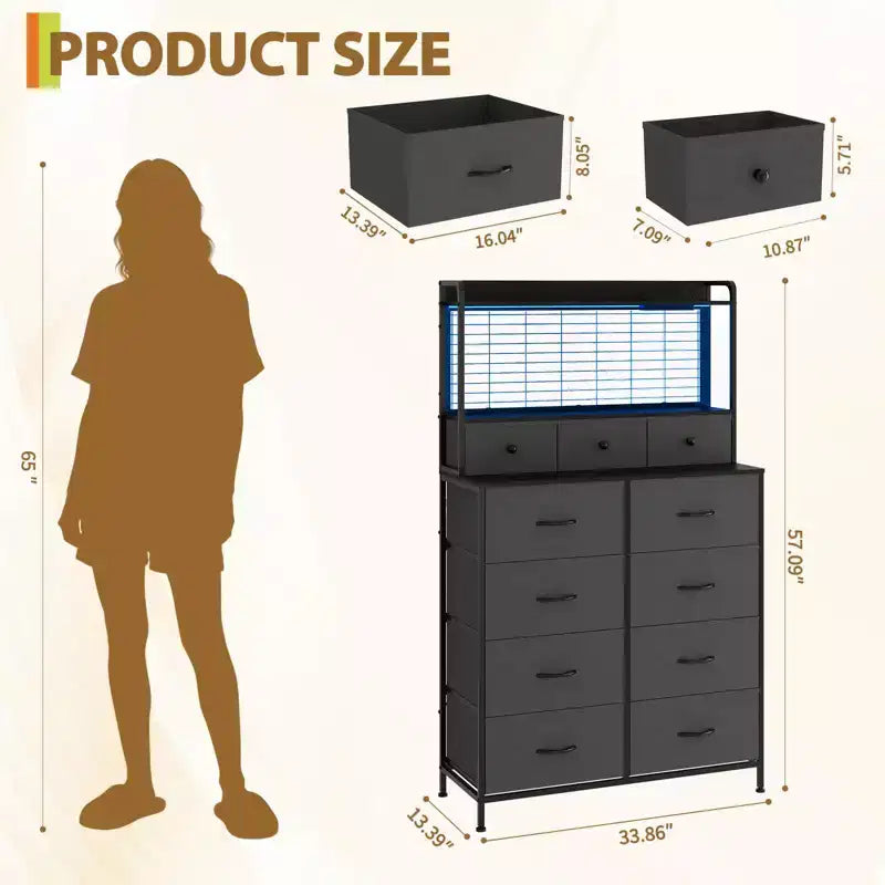 Commode élégante avec 11 tiroirs en tissu, organisateur de rangement industriel