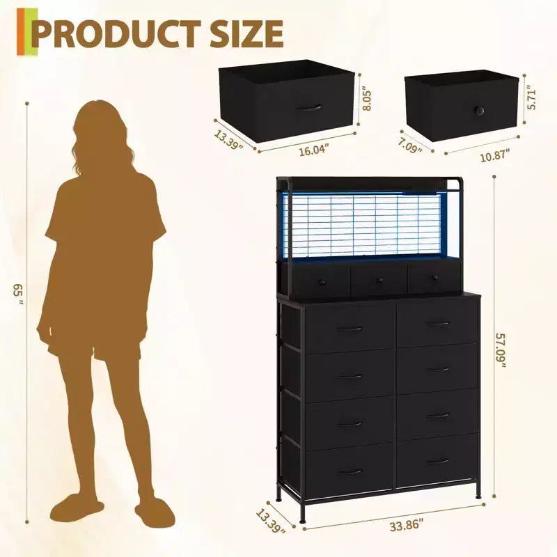 Commode élégante avec 11 tiroirs en tissu, organisateur de rangement industriel