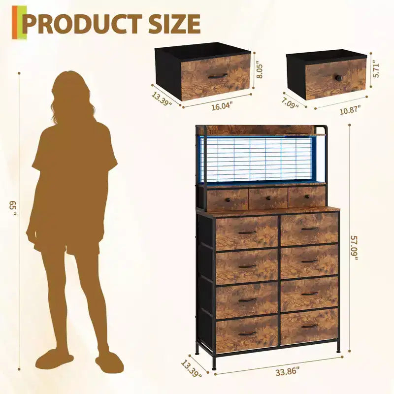 Commode élégante avec 11 tiroirs en tissu, organisateur de rangement industriel