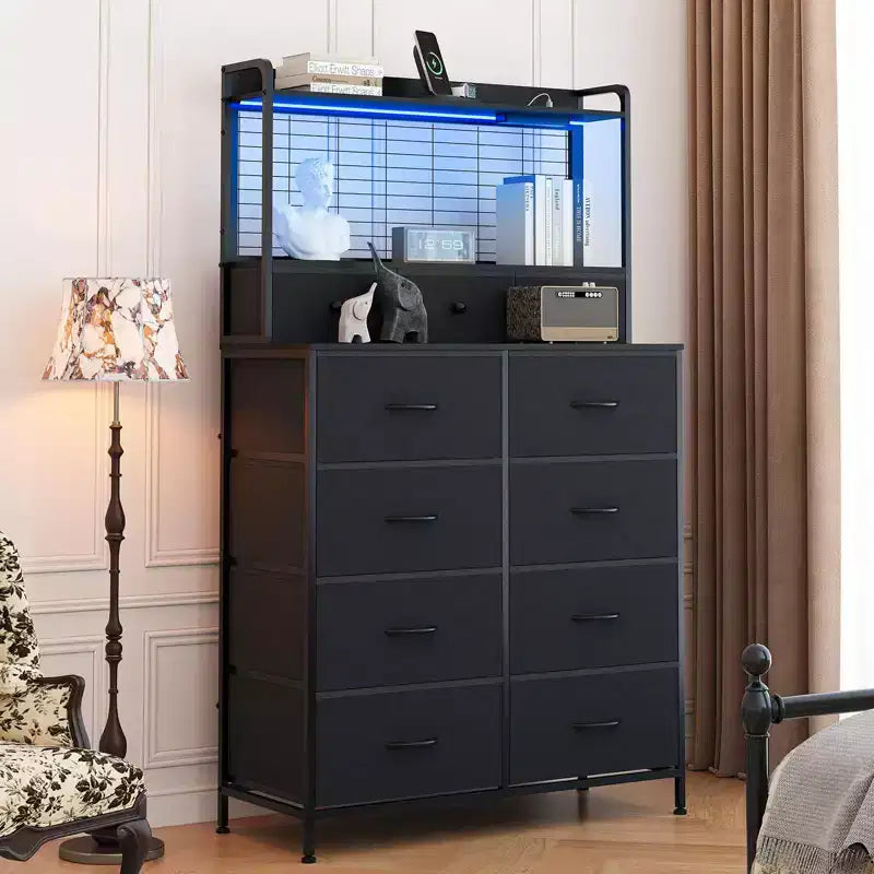 Smart Dresser with 11 Fabric Drawers, Industrial Storage Organizer with Anti-Tipping Design for Bedroom, Living Room, Closet