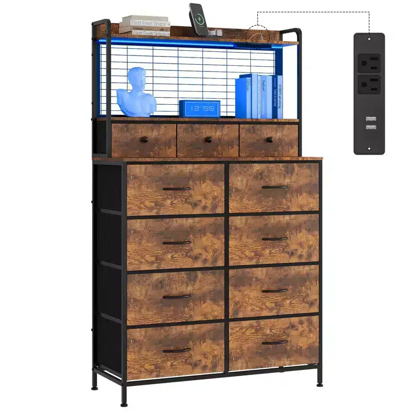 Commode élégante avec 11 tiroirs en tissu, organisateur de rangement industriel