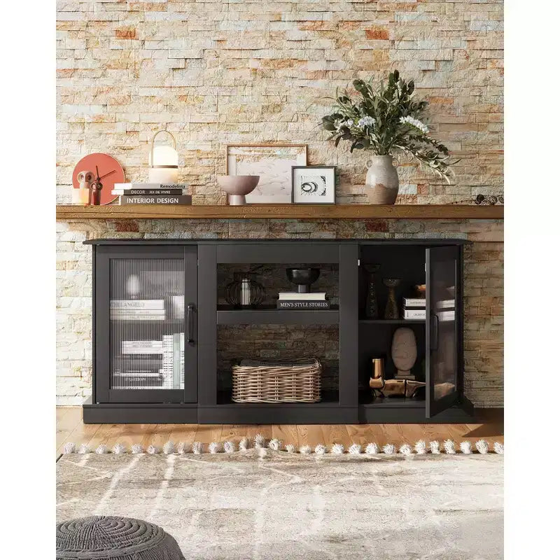 DEXYLLO Mid Century Modern TV Stand for 75 inch TV, TV Console for Living Room, Entertainment Center with Storage Cabinets, Bedroom