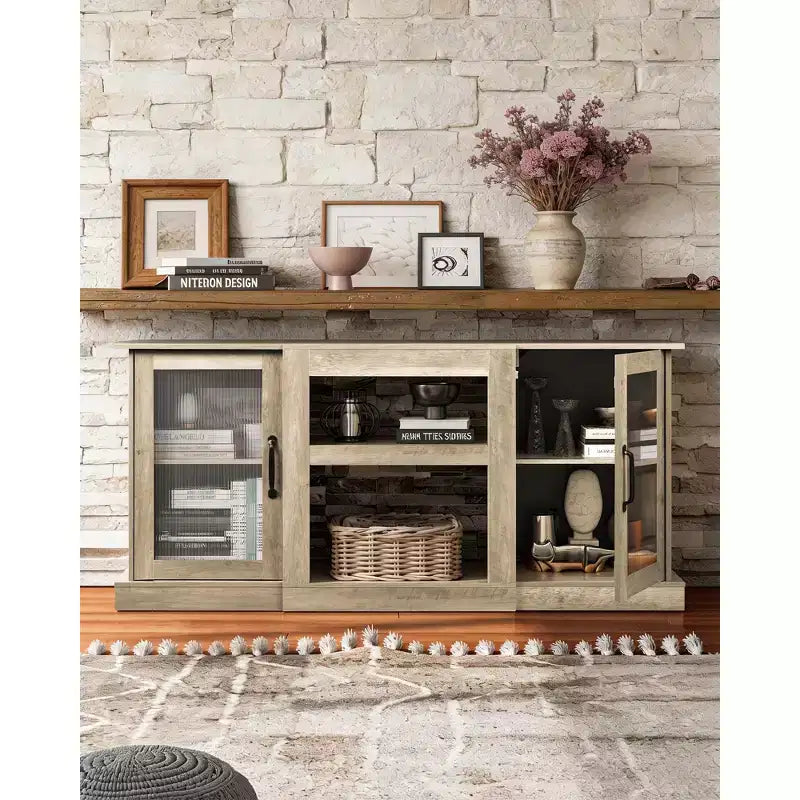 Meuble TV Mid-Century Modern pour téléviseur 75 pouces, console TV pour salon