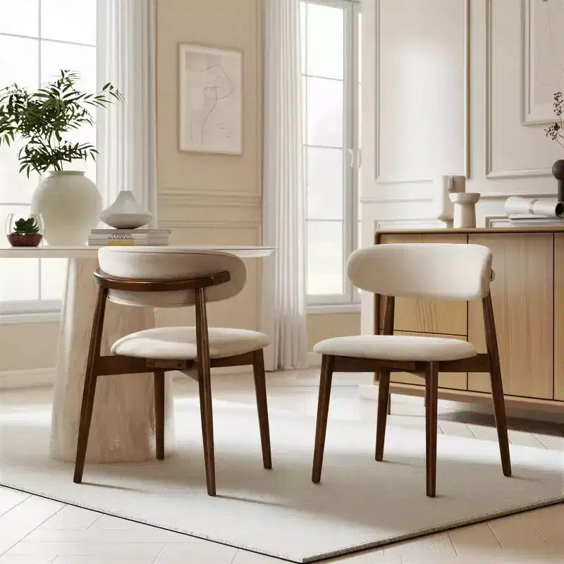 Chaises de salle à manger capitonnées, finition noyer
