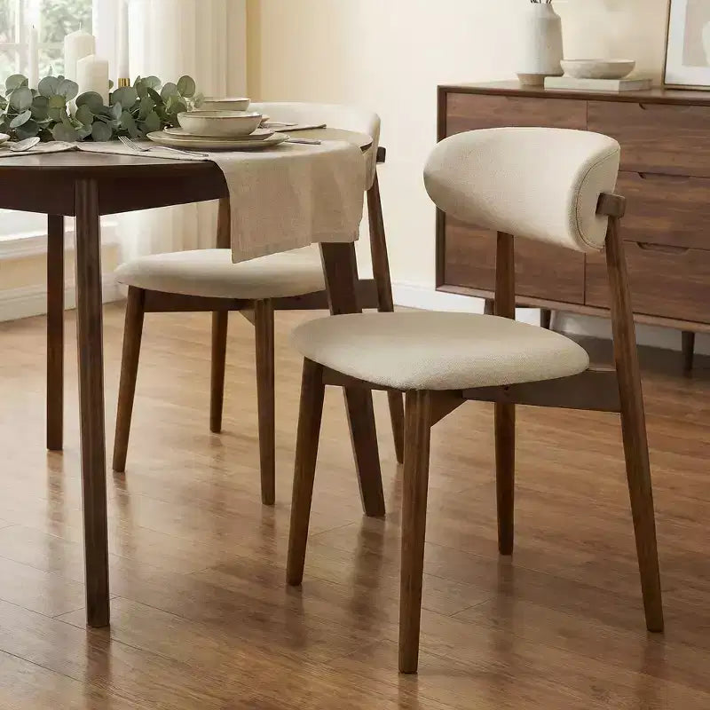 Chaises de salle à manger capitonnées, finition noyer