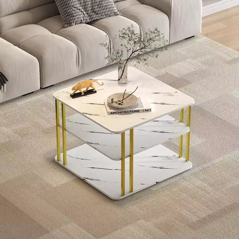 Table basse carrée moderne 3 plateaux blanche