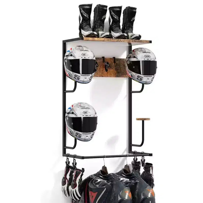 Support mural pour casque de moto, avec 4 supports pour casques et pinces à gants