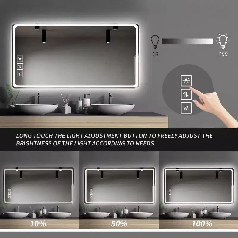 Miroir de courtoisie LED pour salle de bain avec lumière, anti-buée