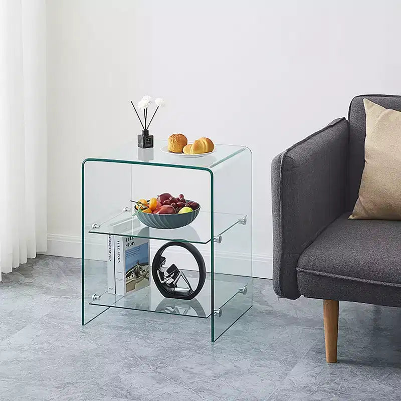 Table d'appoint à 2 niveaux en verre trempé, table d'appoint moderne transparente