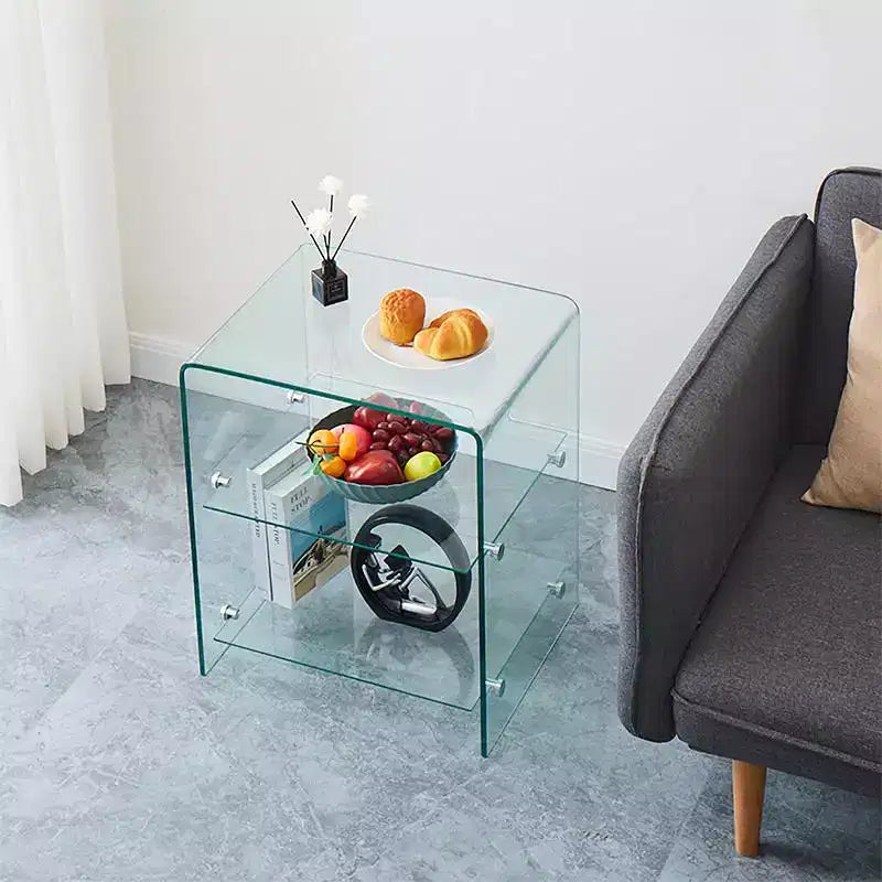 Table d'appoint à 2 niveaux en verre trempé, table d'appoint moderne transparente