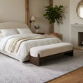 Upholstered Bench with Rubberwood Legs, Oval Entryway Bench Ottoman for Bedroom, Living Room - ModernLuxe