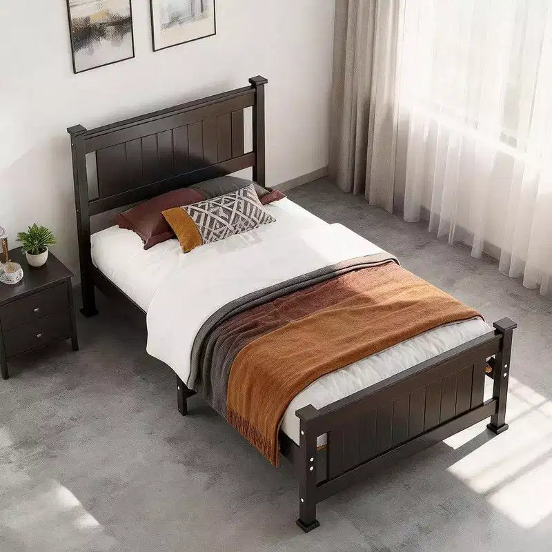 Karl Home Twin Size Black Wood Platform Bed Frame with Headboard,Under Bed Storage Space,No Box Spring Needed,Heavy duty