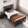 Karl Home Twin Size Black Wood Platform Bed Frame with Headboard,Under Bed Storage Space,No Box Spring Needed,Heavy duty