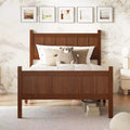 Twin Flat Panel Platform Bed with Headboard and Footboard, Wood Grain Shaker Farmhouse Bed Frame, Dark Walnut