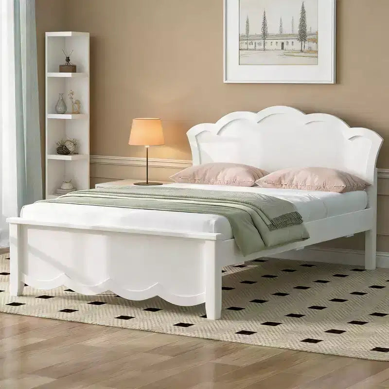 Luxystar Modern Wood Platform Bed with Headboard for Bedroom, White