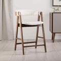 Royal Hampton Counter Stool Chair Set of 2, Walnut Brown Wood, Beige Boucle
