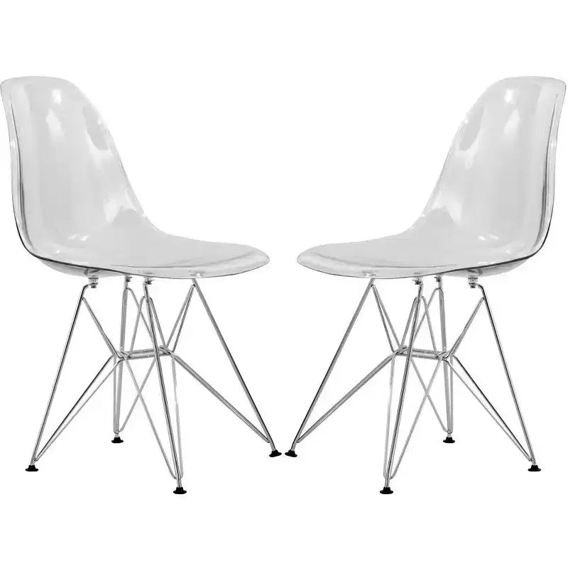 LeisureMod Cresco Modern Acrylic Dining Chair  Eiffel Chrome Base, Stylish Accent Chair for Contemporary Dining Rooms & Kitchen Tables