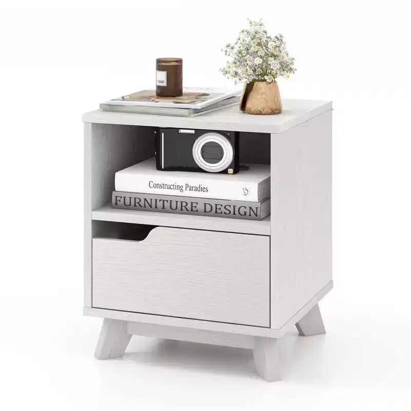 Costway 1/2 PCS Nightstand Sofa Side End Table with Storage Shelf & Drawer Space-Saving White